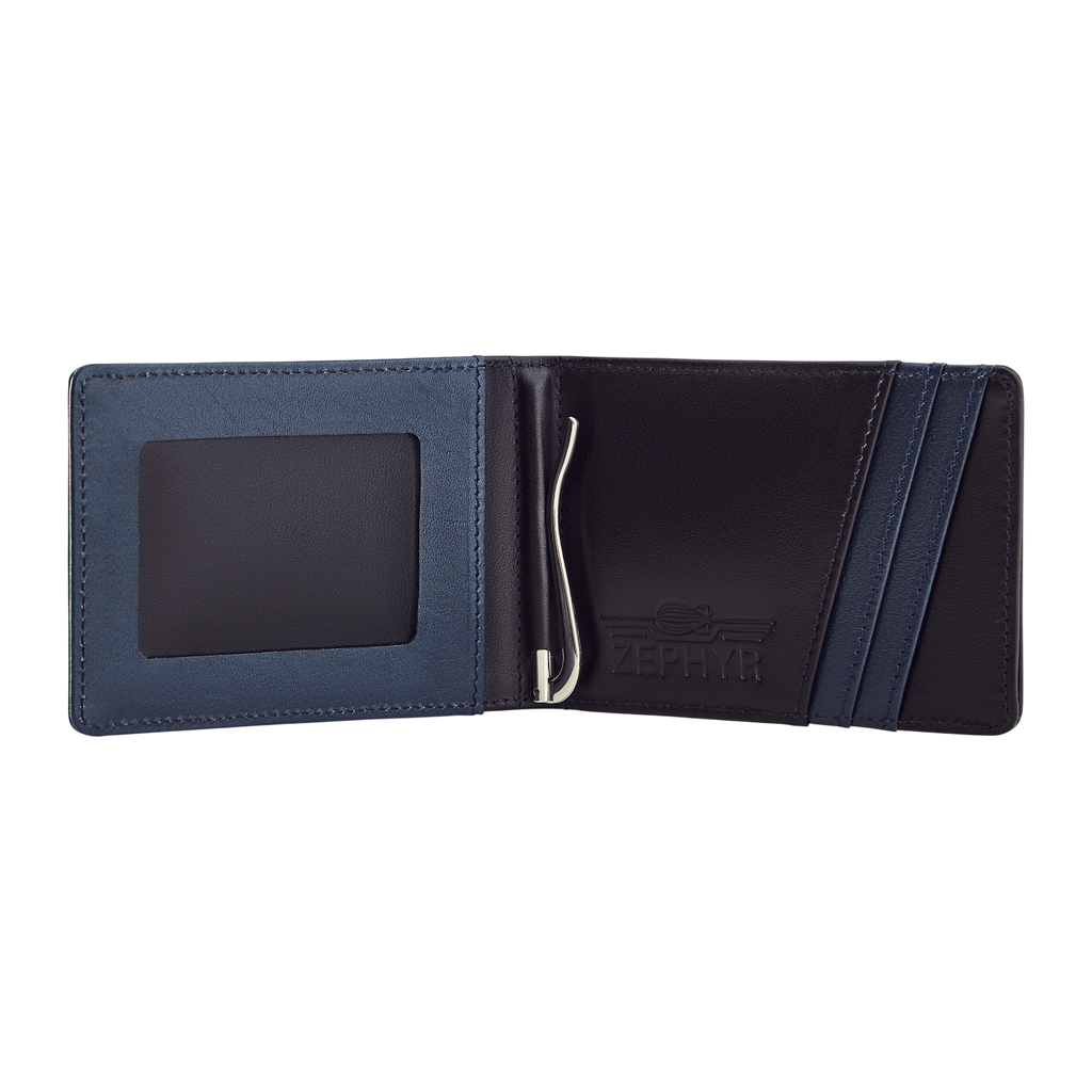 Leather: Meridian, Color: Navy Blue / Black, Open