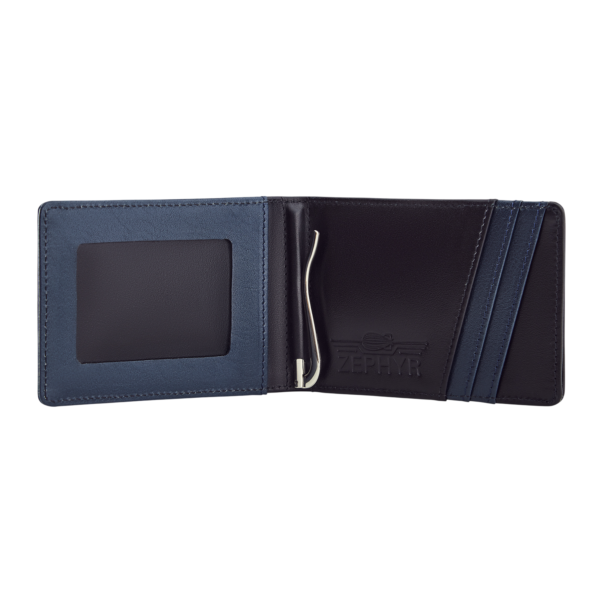 Leather: Meridian, Color: Navy Blue / Black, Open